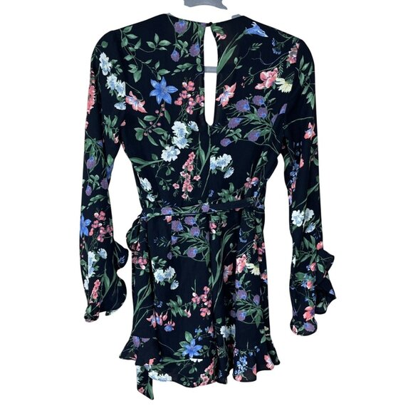 Lush Romper Black Floral Long Sleeve Keyhole Opening XS Extra Small Lightweight - Picture 2 of 8